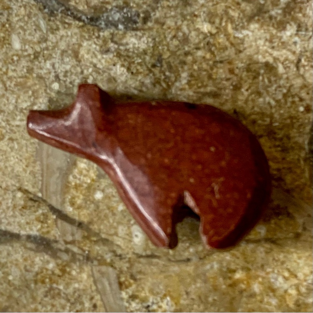 Native American Zuni Style Carved Catlinite Pipestone Bear Fetish Bead Miniature